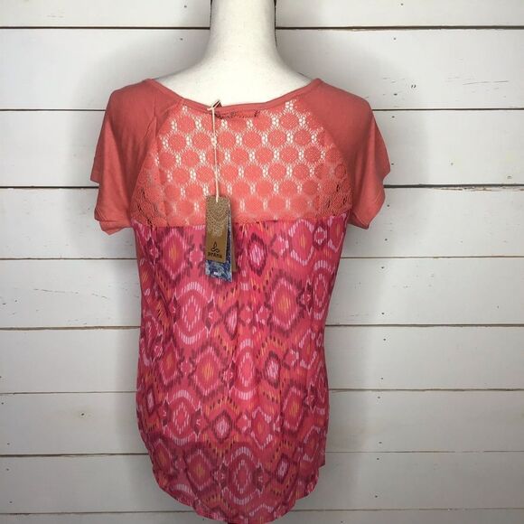 New Prana Dina Top Short Sleeve HiLo Geometric - Picture 2 of 8